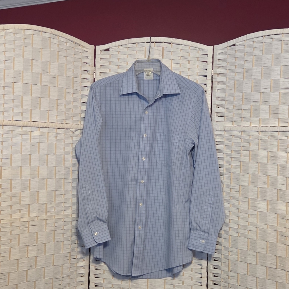 Brooks Bros Light Blue Plaid Shirt 15.5/32